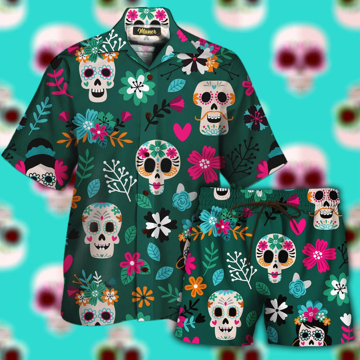 Skull Flower Hawaiian Shirt Set | For Men & Women | HS103-BehighStyle