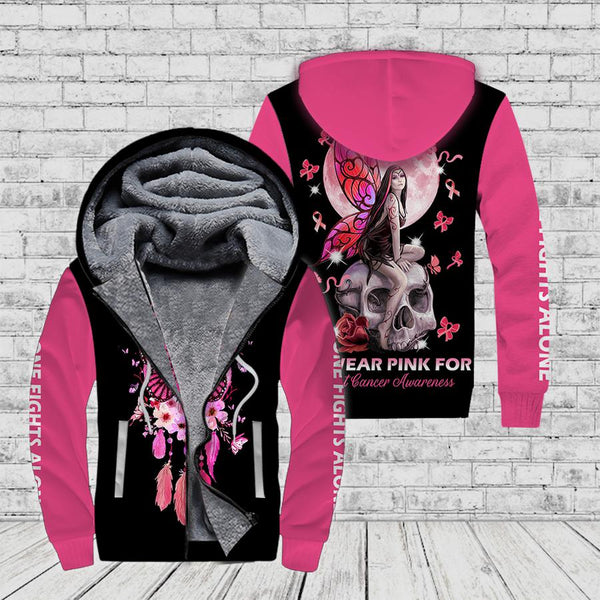 Skull Girl Breast Cancer Awareness Fleece Zip Hoodie All Over Print | FZ476