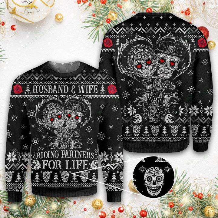 Skull Husband And Wife Ugly Christmas Sweater | For Men & Women | Adult | US1407-BehighStyle