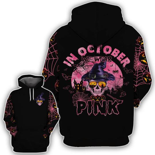 Skull In October We Wear Pink Halloween 3D All Over Print | Adult | HP2649