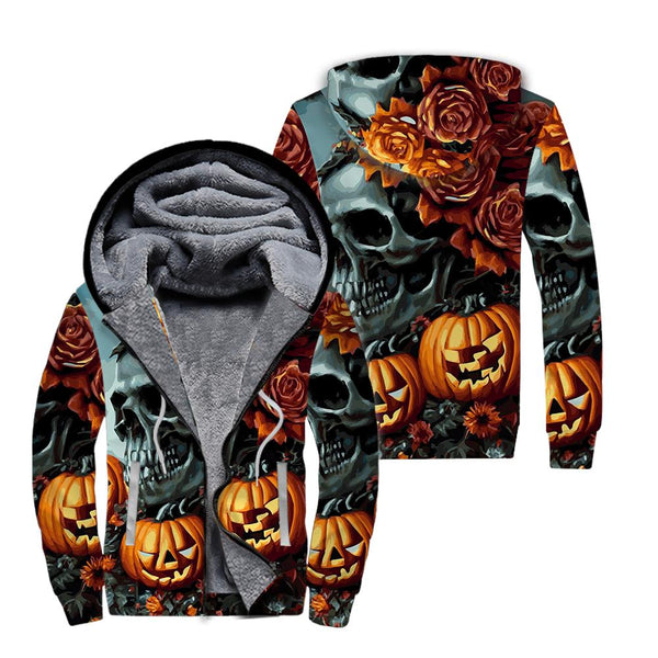 Skull Pumkin Scary Halloween Fleece Zip Hoodie All Over Print | FZ508