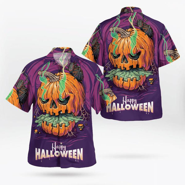 Skull Pumpkin Happy Halloween Hawaiian Shirt | HW2867