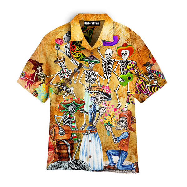 Skull Skeleton Accordion Music Halloween Aloha Hawaiian Shirts For Men & For Women | WT4146