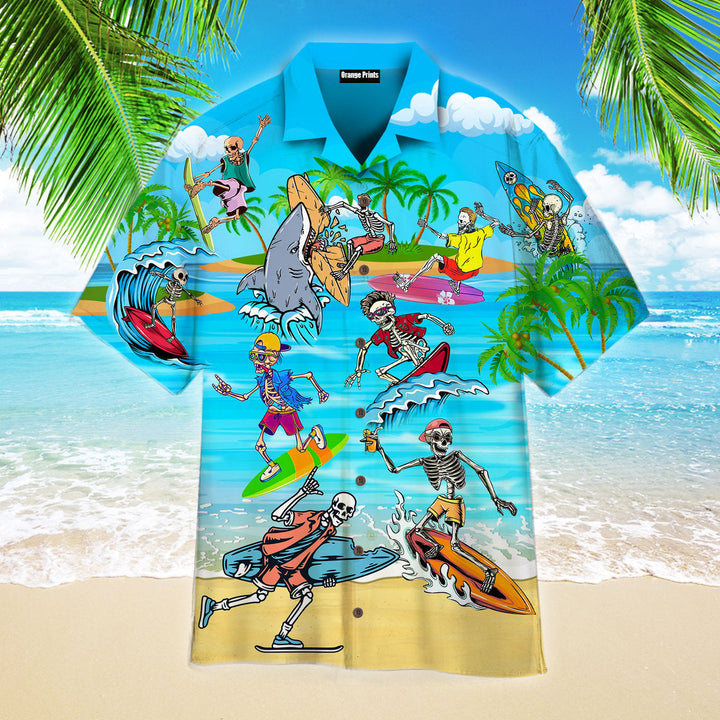 Skull Surfing In Summer Aloha Hawaiian Shirt | For Men & Women | HW917-BehighStyle