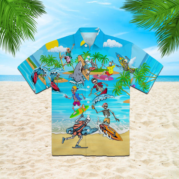 Skull Surfing In Summer Hawaiian Shirt | For Men & Women | HW1052-BehighStyle