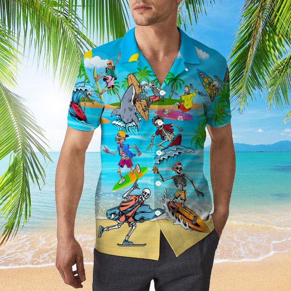 Skull Surfing In Summer Hawaiian Shirt | For Men & Women | HW1052-BehighStyle