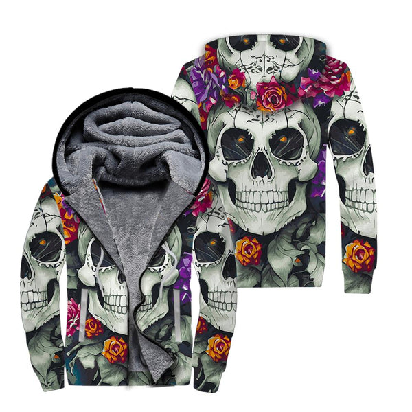 Skull With Roses Fleece Zip Hoodie All Over Print | FZ491