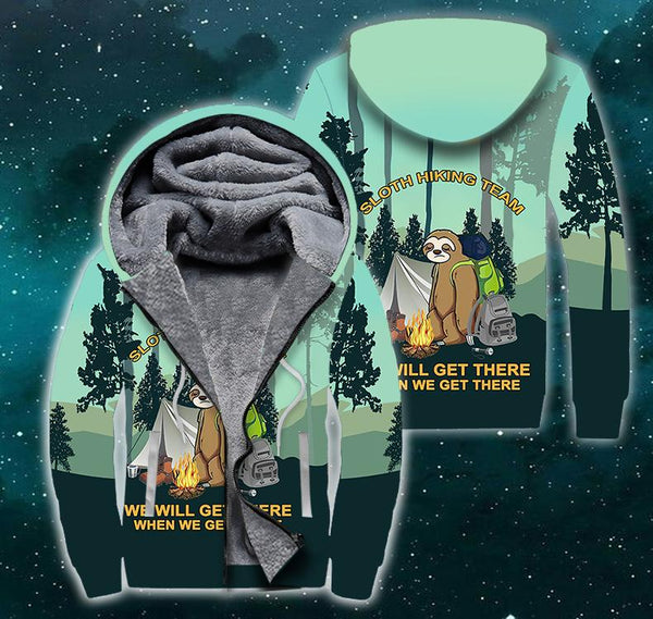 Sloth Hiking Team Camping Fleece Zip Hoodie All Over Print | FZ739