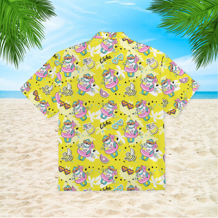 Sloth With Flamingo Circle On A Yellow Beach Hawaiian Shirt | For Men & Women | HW686-BehighStyle