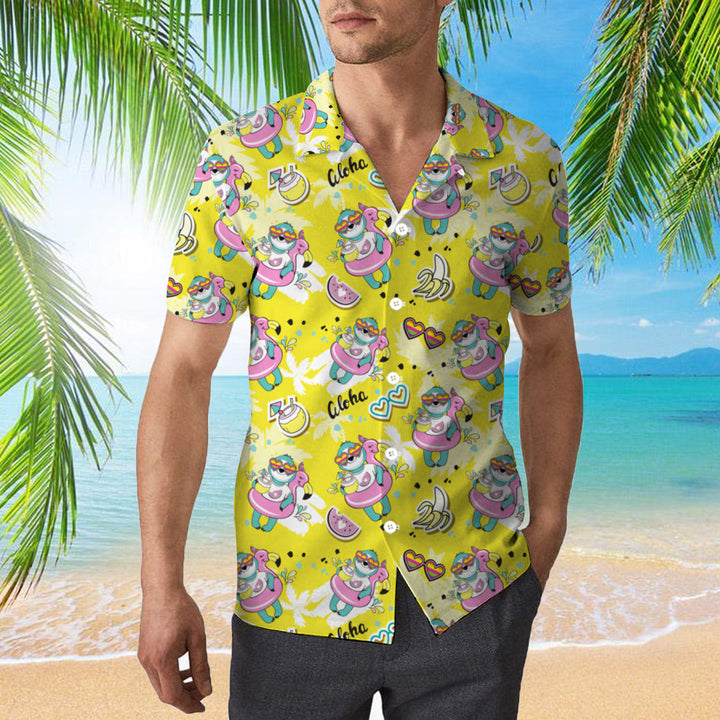 Sloth With Flamingo Circle On A Yellow Beach Hawaiian Shirt | For Men & Women | HW686-BehighStyle