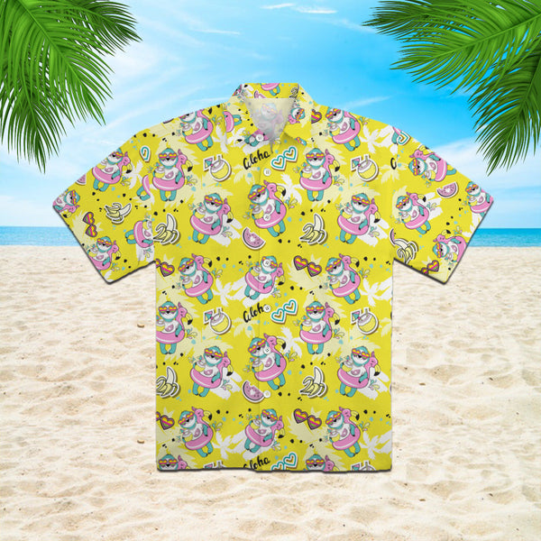 Sloth With Flamingo Circle On A Yellow Beach Hawaiian Shirt | For Men & Women | HW686-BehighStyle