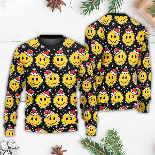 Smile Happy Face With Santa Hat Ugly Christmas Sweater | Adult | US2358