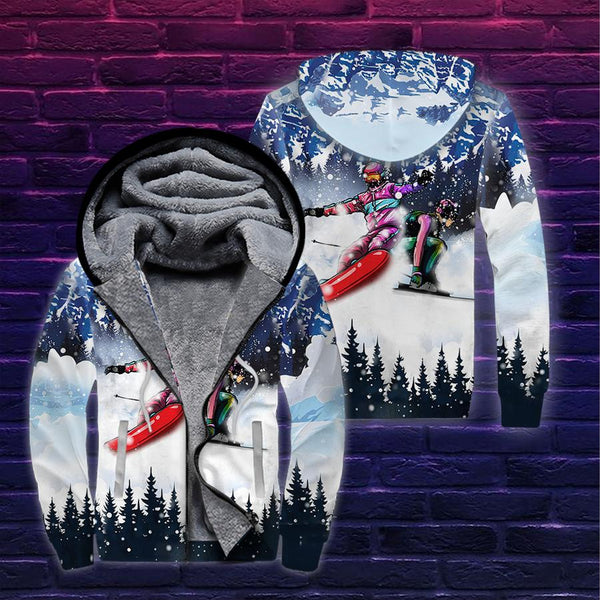 Snowboarding Skiing Fleece Zip Hoodie All Over Print | FZ393