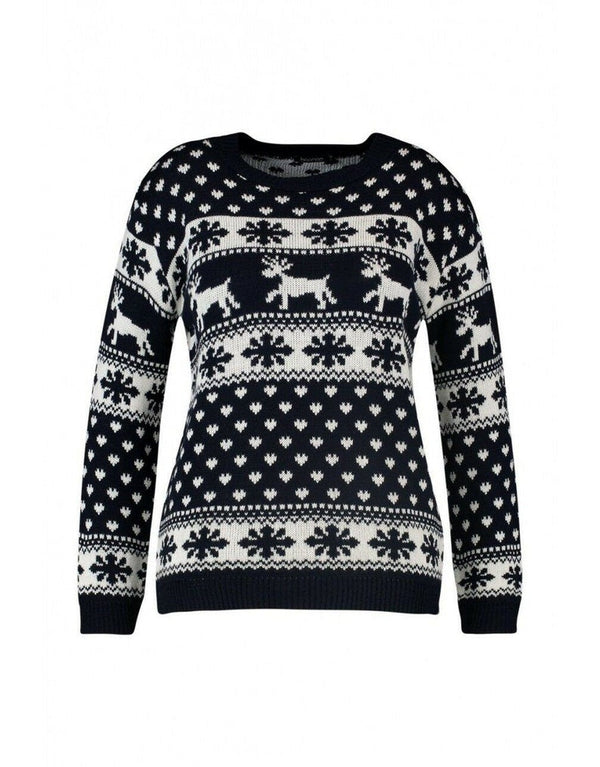 Snowflake And Reindeer Knitted Black Ugly Christmas Sweater | Adult | US1905