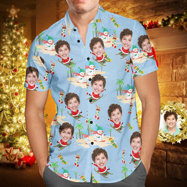 Snowman Christmas Custom Photo Hawaiian Shirt | P306