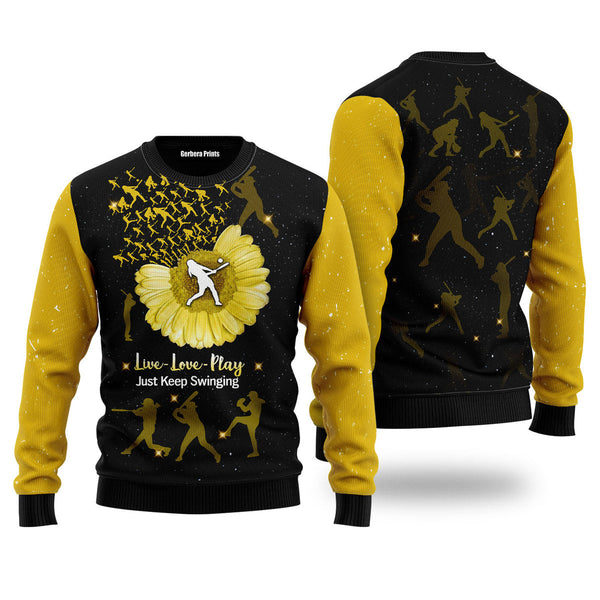 Softball Sunflower Yellow Black Ugly Christmas Sweater | For Men & Women | UH2218