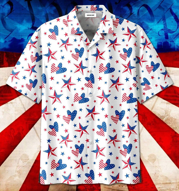 Star Heart US Flag Hawaiian Shirt | For Men & Women | HW1669-BehighStyle