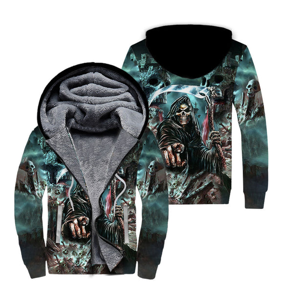 Stone Skull Statue Halloween Fleece Zip Hoodie All Over Print | FZ510