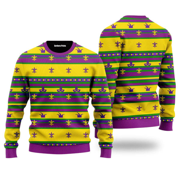 Striped Mardi Gras Pattern Ugly Christmas Sweater | For Men & Women | UH2202