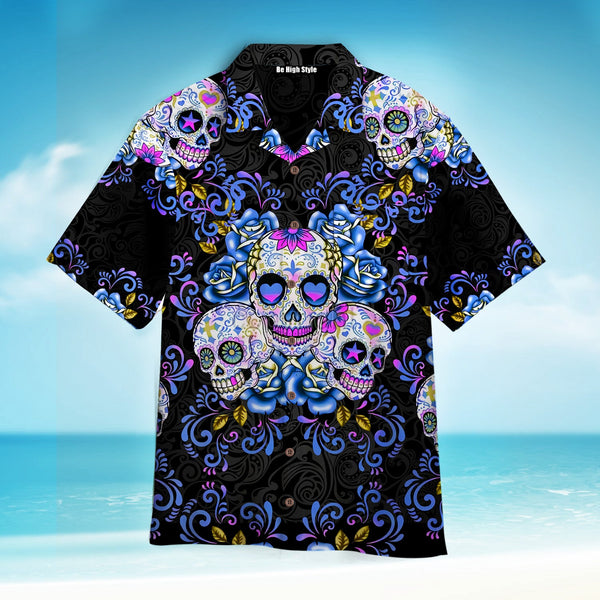 Sugar Skull Hawaiian Shirt With Pocket| SP1054