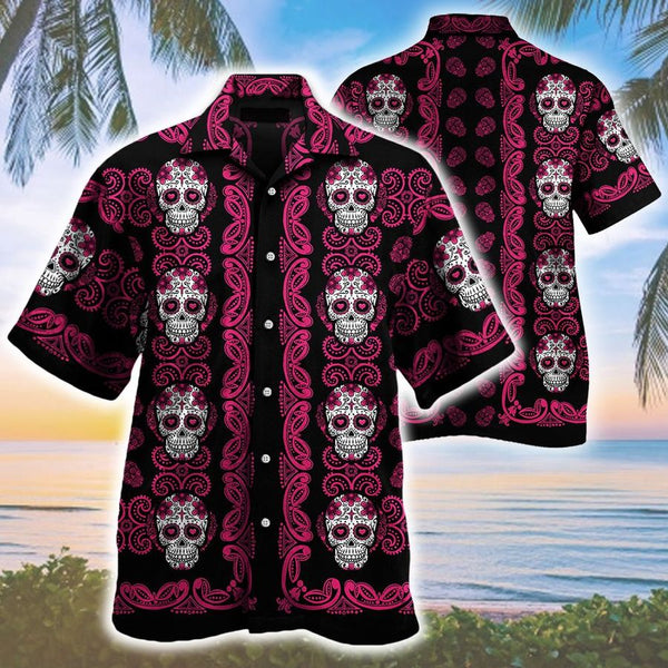 Sugar Skull Red And White Pattern Hawaiian Shirt | For Men & Women | HW1424-BehighStyle