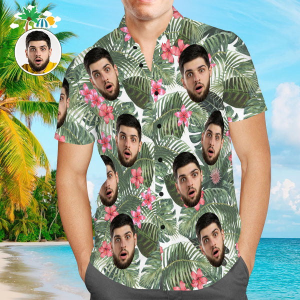 Summer Hawaii Style Green Leaves Custom Photo Hawaiian Shirt | P314