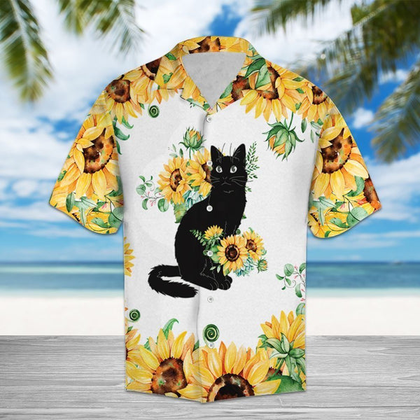 Sunflower Black Cat Yellow Unique Hawaiian Shirt | For Men & Women | HW1343-BehighStyle