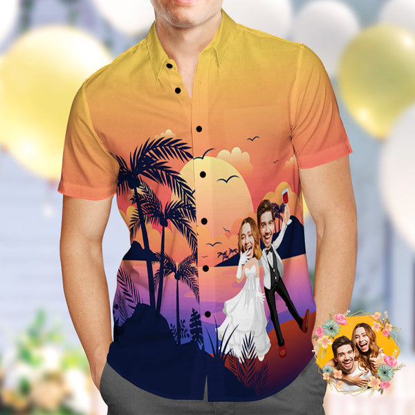 Sunset and Coconut Grove Wedding Custom Photo Hawaiian Shirt | P141