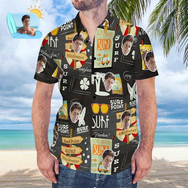 Surfing Style Black Custom Photo Hawaiian Shirt | P152