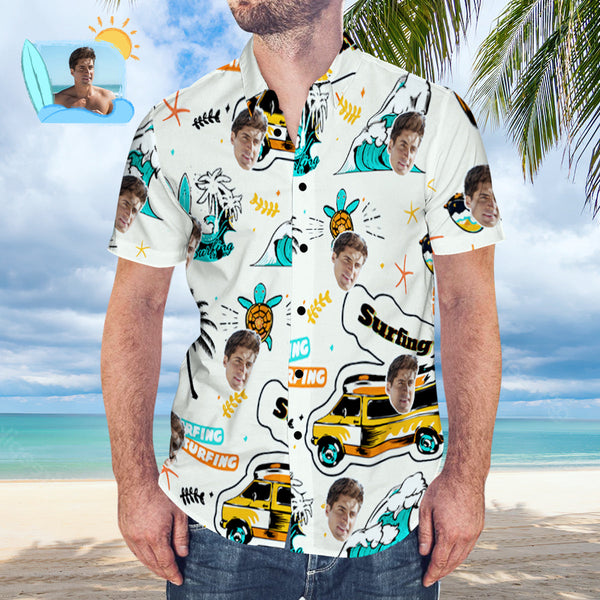 Surfing Style White Aloha Beach Custom Photo Hawaiian Shirt | P192