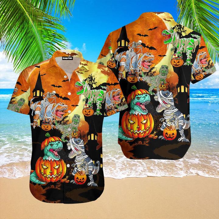 T Rex Dinosaur Happy Halloween Hawaiian Shirt | For Men & Women | HW2595-BehighStyle