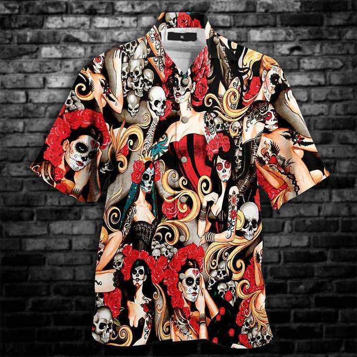 Tattoo Skull Girl Roses Aloha Hawaiian Shirt | For Men & Women | HW1285-BehighStyle