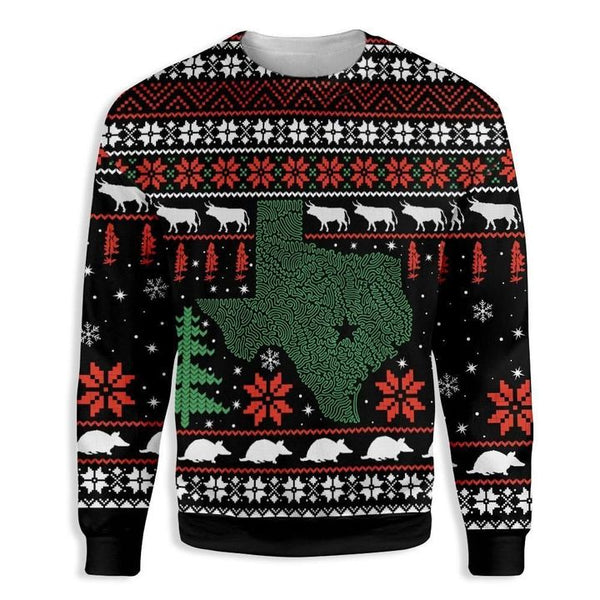 Texas Longhorn Bluebonnet Armadillo Ugly Christmas Sweater | Adult | US2119