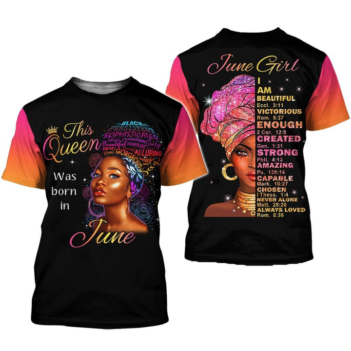 This Queen Was Born In June Girl Custom Name 3D All Over Print | For Men & Women | Adult | CN137-BehighStyle