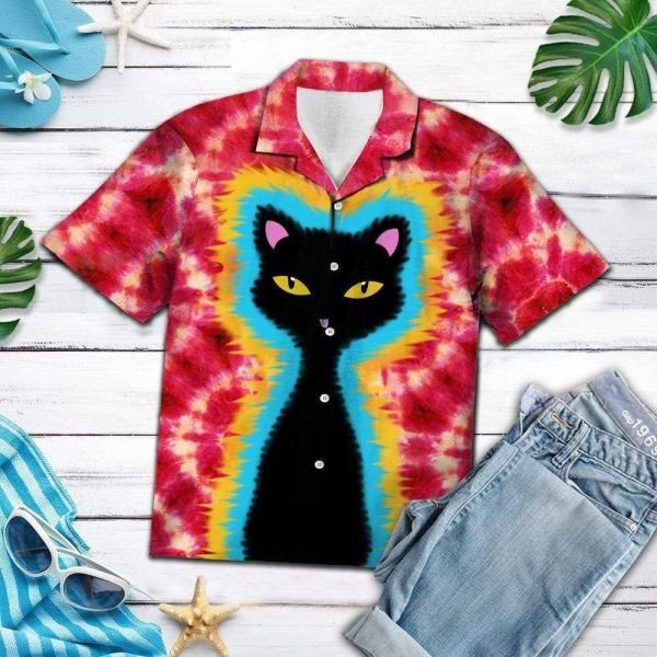 Tie-Dye Hippie Black Cat Hawaiian Shirt | For Men & Women | HW1496-BehighStyle