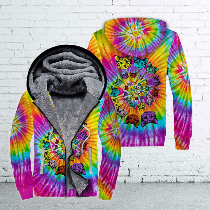 Tie Dye Hippie Cat Cute Fleece Zip Hoodie All Over Print | For Men & Women | FZ180-BehighStyle