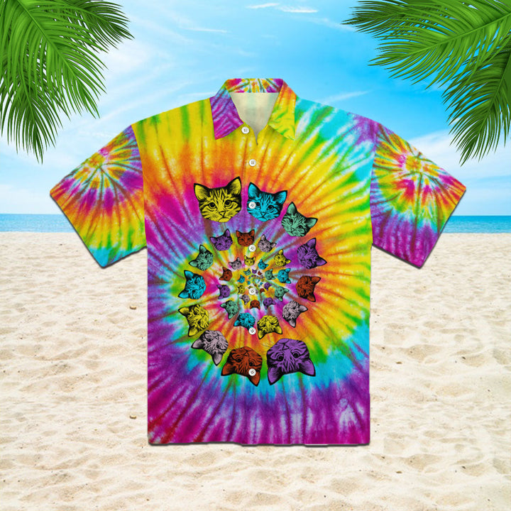 Tie Dye Hippie Cat Cute Hawaiian Shirt | For Men & Women | HW681-BehighStyle