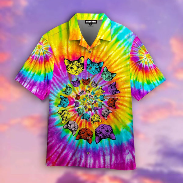 Tie Dye Hippie Cat Cute Hawaiian Shirt | For Men & Women | HW681-BehighStyle