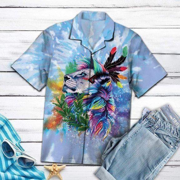 Tie Dye Native American Lion Colorful Hawaiian Shirt | For Men & Women | HW1505-BehighStyle