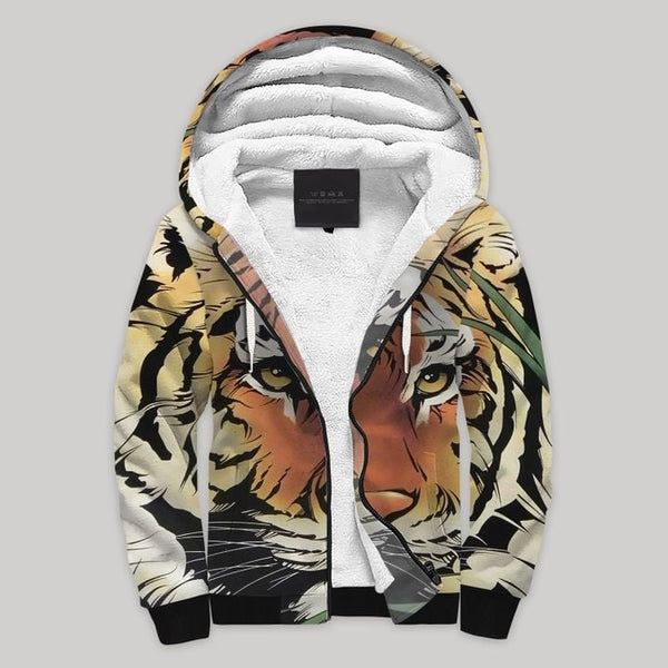 Tiger Forest Fleece Zip Hoodie All Over Print | FZ858