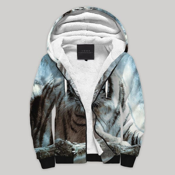 Tiger Sherpa Fleece Zip Hoodie All Over Print | FZ683