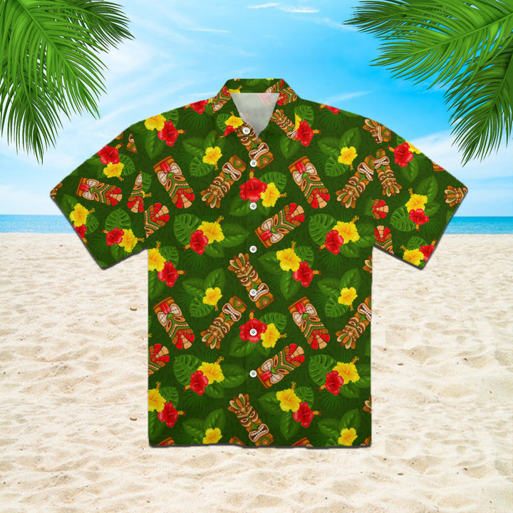 Tiki Mask Hibiscus Flowers Tropical Summer On Paradise Beach Hawaiian Shirt | For Men & Women | HW855-BehighStyle