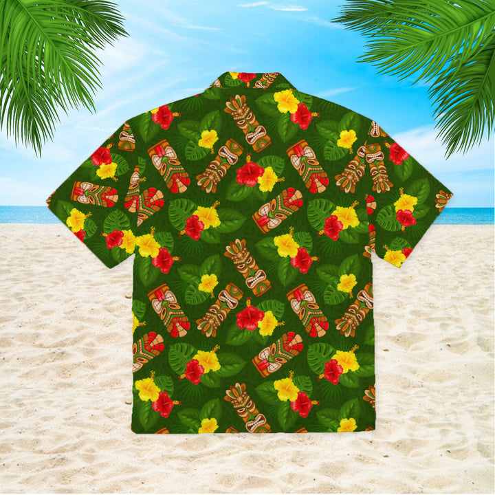 Tiki Mask Hibiscus Flowers Tropical Summer On Paradise Beach Hawaiian Shirt | For Men & Women | HW855-BehighStyle