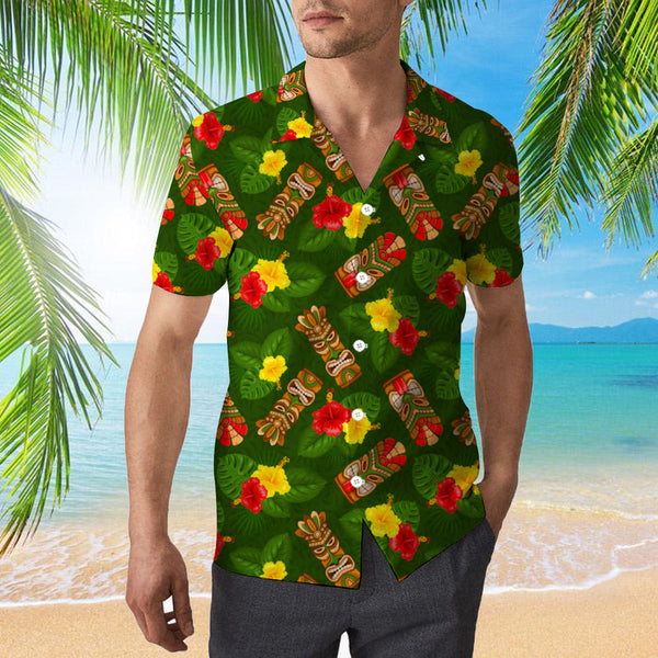 Tiki Mask Hibiscus Flowers Tropical Summer On Paradise Beach Hawaiian Shirt | For Men & Women | HW855-BehighStyle