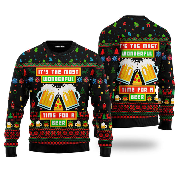 Time For A Beer Funny Christmas Ugly Christmas Sweater | For Men & Women | UH1902