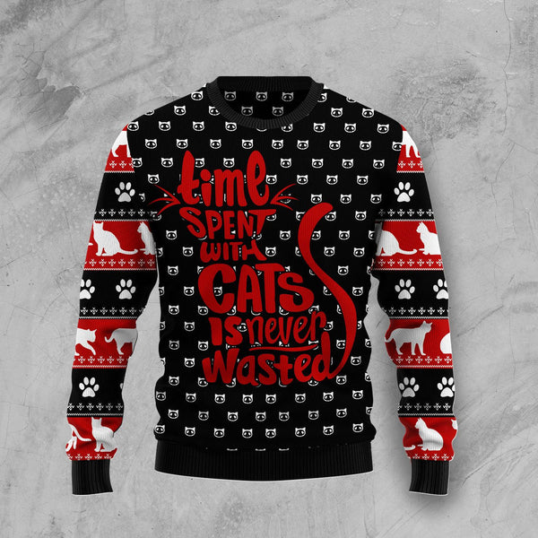 Time With Cat Christmas Ugly Christmas Sweater | For Men & Women | Adult | US1195-BehighStyle