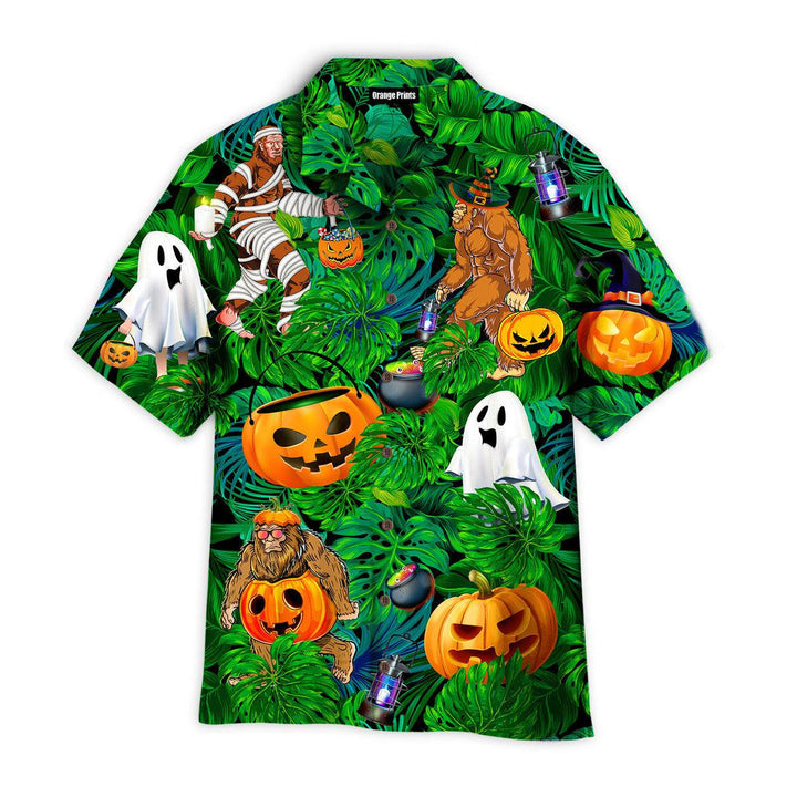 Tropical Bigfoot Halloween Pumpkin Ghost Hawaiian Shirt | For Men & Women | HW2630-BehighStyle