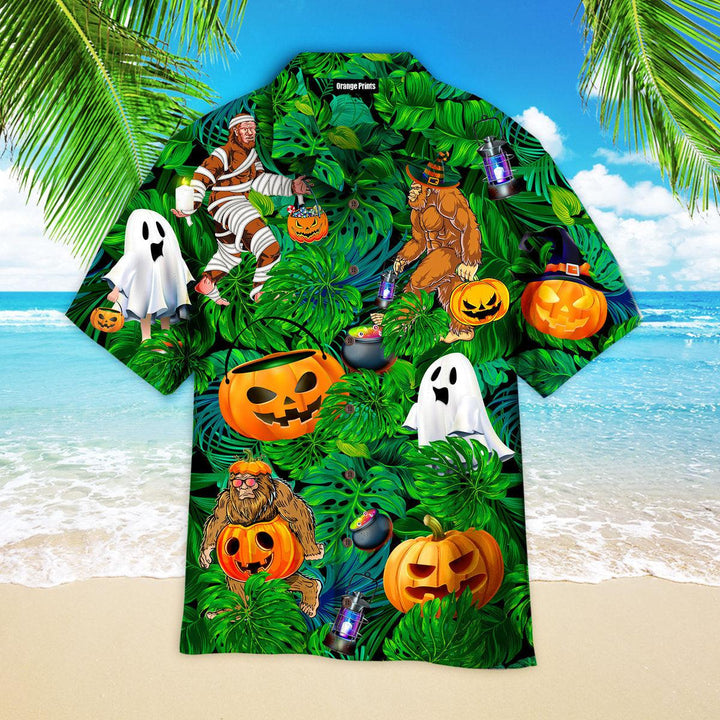 Tropical Bigfoot Halloween Pumpkin Ghost Hawaiian Shirt | For Men & Women | HW2630-BehighStyle