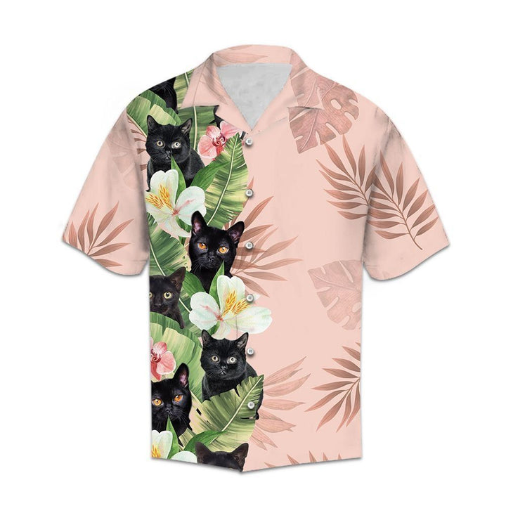 Tropical Black Cat Pink Cream Popular Hawaiian Shirt | For Men & Women | HW1344-BehighStyle