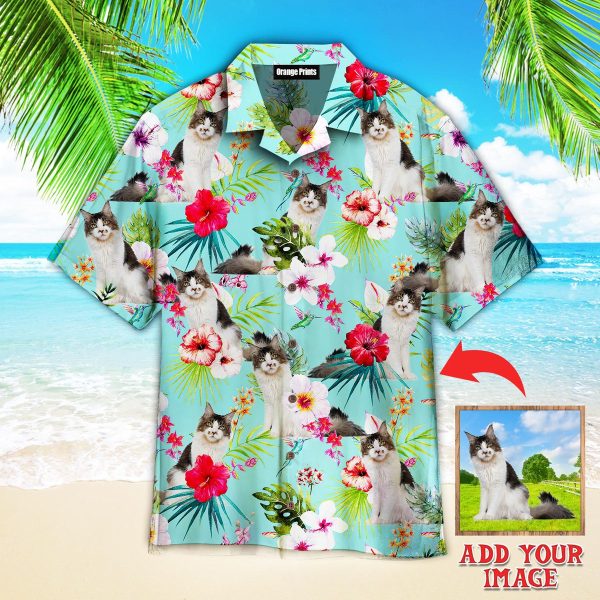 Tropical Maine Coon Cats Lover Custom Photo Hawaiian Shirt | P298